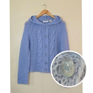 Sleeping On Snow Knit Hooded Button Cardigan Big Buttons Size Large Fairy Blue